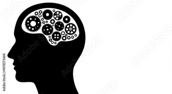 Fototapeta Silhouette of a head with gears inside, brain concept