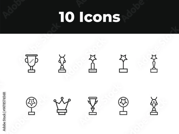 Obraz Awards line icon set. Set of outline icons related to trophy, winner, medal, winner prize, success, best, reward, champion and others. Vector illustration design .