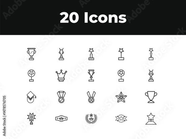 Obraz Awards line icon set. Set of outline icons related to trophy, winner, medal, winner prize, success, best, reward, champion and others. Vector illustration design .