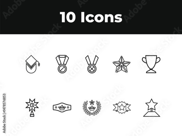 Obraz Awards line icon set. Set of outline icons related to trophy, winner, medal, winner prize, success, best, reward, champion and others. Vector illustration design .