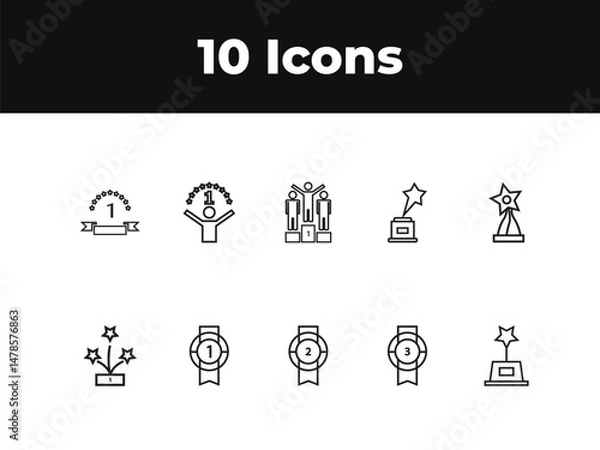 Obraz Awards line icon set. Set of outline icons related to trophy, winner, medal, winner prize, success, best, reward, champion and others. Vector illustration design .