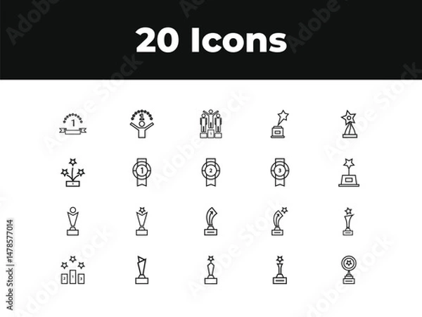 Obraz Awards line icon set. Set of outline icons related to trophy, winner, medal, winner prize, success, best, reward, champion and others. Vector illustration design .