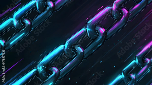 Fototapeta Illuminating blockchain networks virtual space digital art cyber environment abstract view glowing chains concept