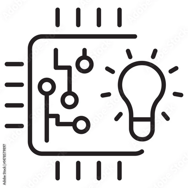 Fototapeta Vector illustration of processor with lightbulb in linear style suitable for ai icon