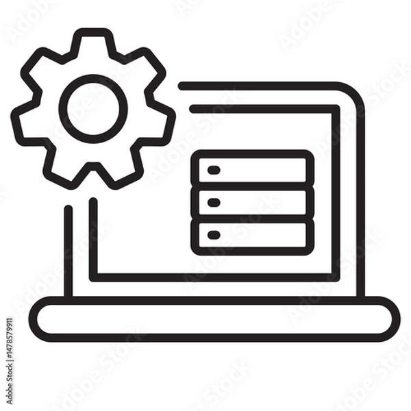 Fototapeta Vector illustration of laptop with storage and gear suitable for data automation icon