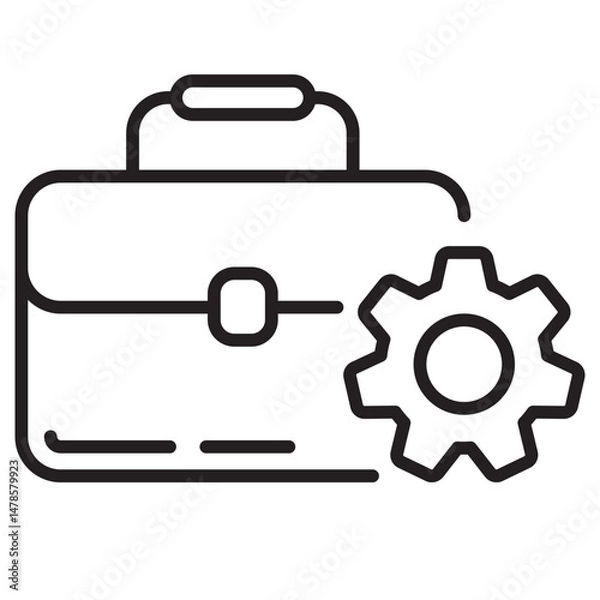 Fototapeta Vector illustration of briefcase with gear in linear style suitable for work automation icon