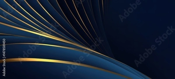 Fototapeta Abstract design with flowing lines of gold and navy blue.