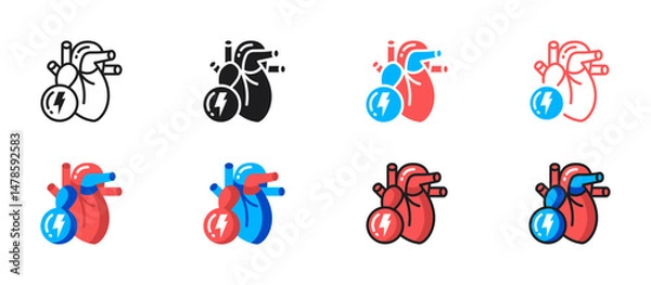 Fototapeta Heart attack icon showing chest pain and cardiac emergency. Ideal for medical, cardiology, healthcare, and educational design in flat vector style.
