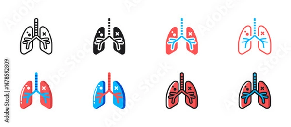 Obraz Lung disease icon showing unhealthy lungs, suitable for medical, respiratory illness, asthma, pneumonia, lung infection, and healthcare illustrations.