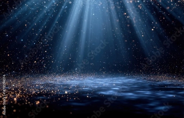 Obraz Dark, mystical background with glittering particles and light rays.