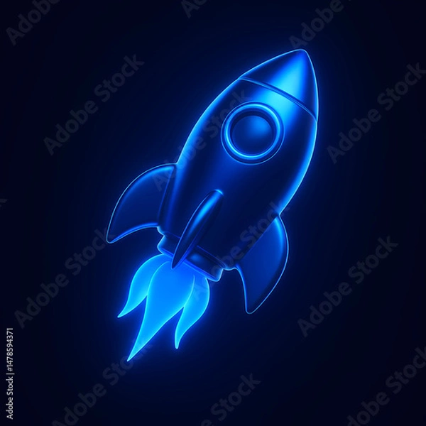 Obraz Glowing 3D Rocket in Space