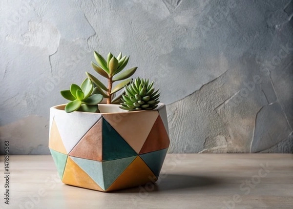 Fototapeta Modern Artistic Ceramic Planter with Fragmented Shapes - Left Composition, Copy Space
