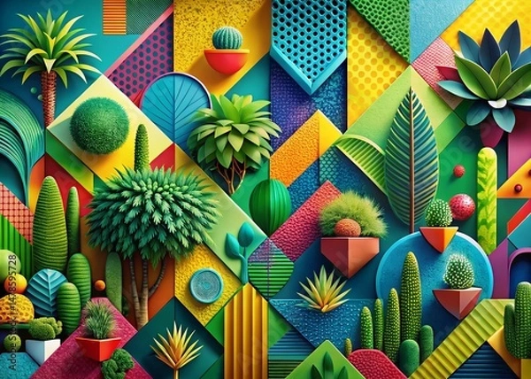 Fototapeta Modern Biophilic Pop Art Landscape: Vibrant Nature Patterns for Branding