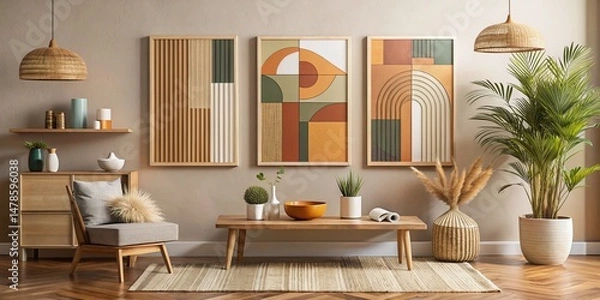 Fototapeta Modern Boho Wall Art: Abstract Geometric Prints in Earthy Tones