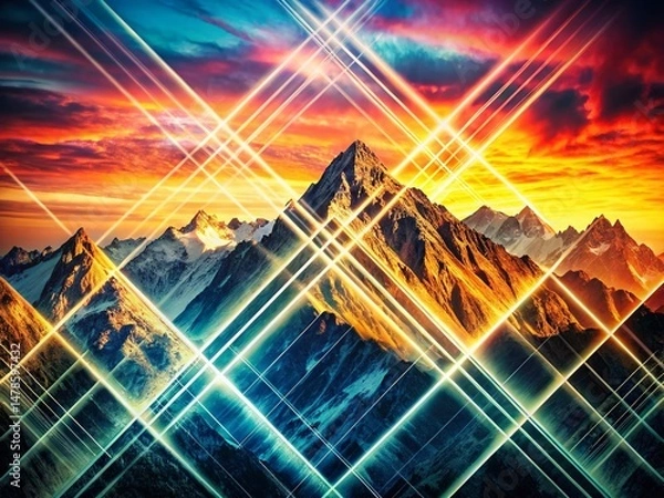 Fototapeta Modern Crosshatch Line Art Rugged Mountain Range Double Exposure Stock Photo