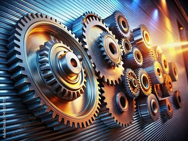Fototapeta Modern Engineering Marketing Concept: Abstract Gear Texture Background with Copy Space