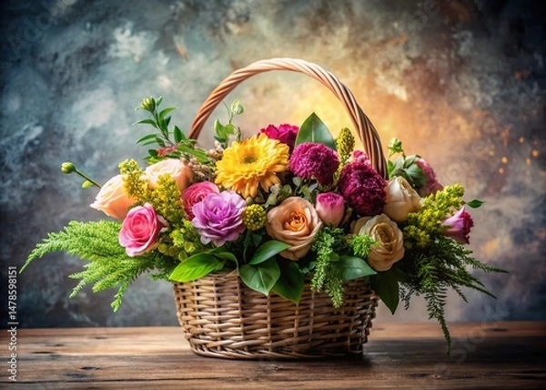 Fototapeta Modern Floral Basket Arrangement with Geometric Gradient Background - Stock Photo