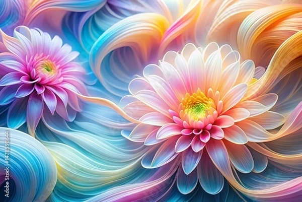 Fototapeta Modern Flower Line Art: Abstract Floral Patterns Digital Backgrounds