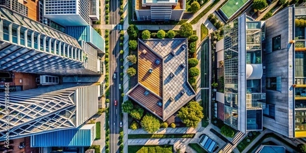Fototapeta Modern Geometric Architecture Aerial View: Abstract Building Textures