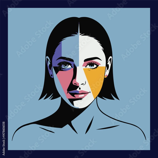Fototapeta Beautiful portrait of a woman face with head sketch