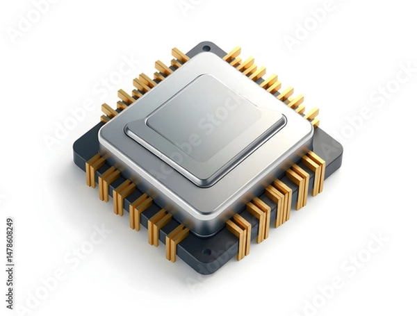 Fototapeta Central processing unit cpu microchip showing gold contacts and connections