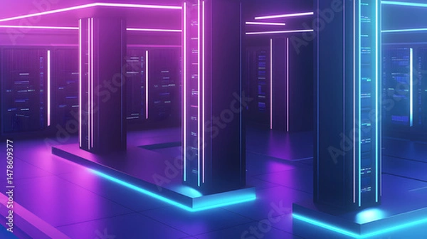 Fototapeta Exploring modern data center design high-tech facility interior view ambient lighting futuristic aesthetics