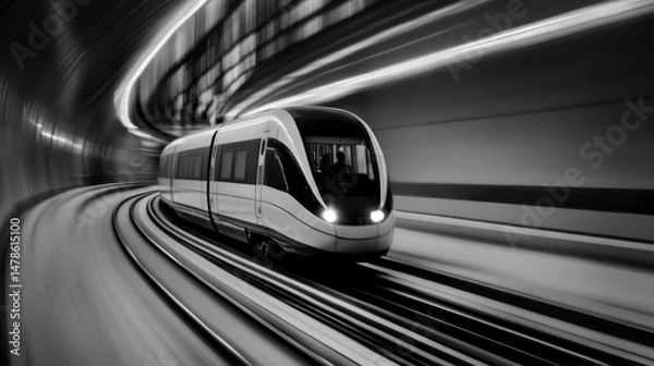 Obraz Modern Train in Motion Inside Urban Subway Tunnel with Speed Effect