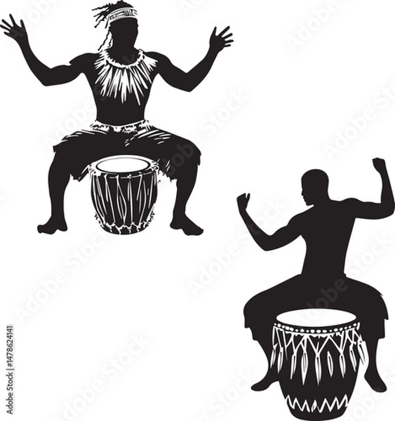 Fototapeta Vector illustration of a Man with Drum and dancing with peacefully