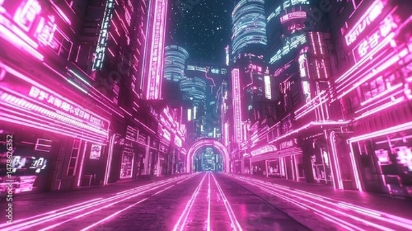 Fototapeta High-Tech Portal in a Pink Neon Landscape