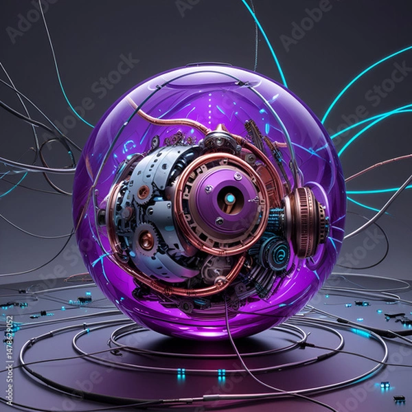 Fototapeta Futuristic robotic sphere encased in vibrant purple glass a mesmerizing technological marvel