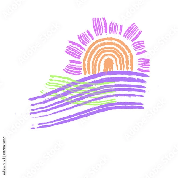 Obraz 太陽と波をイメージしたおしゃれなイラスト