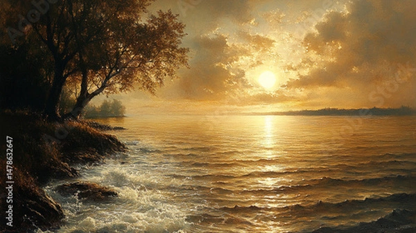 Obraz the warm, lyrical twilight of the lake