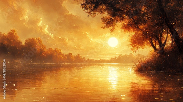 Obraz the warm, lyrical twilight of the lake