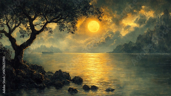 Obraz the warm, lyrical twilight of the lake