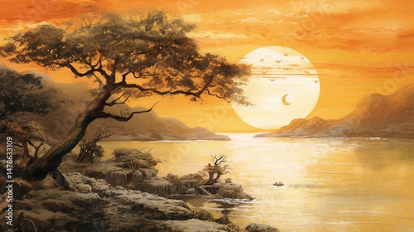 Obraz the warm, lyrical twilight of the lake