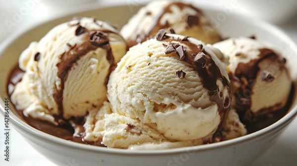 Fototapeta Vanilla Ice Cream with Chocolate Drizzle