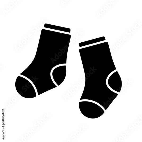 Fototapeta Simple black kids socks icon isolated on white background.
