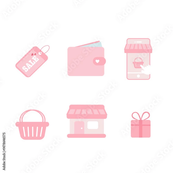Obraz Flat Design E-Commerce Shopping Cart and Sale Icons Set