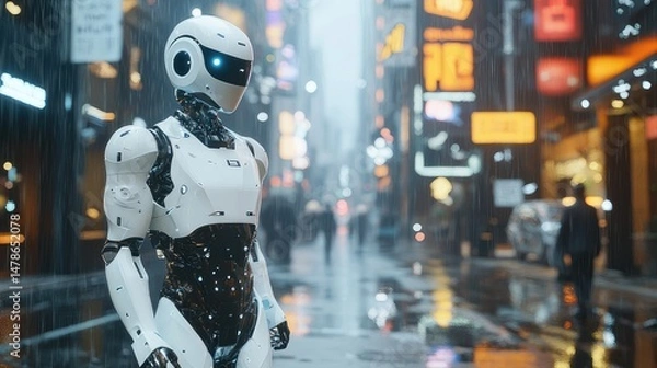 Fototapeta robot walking on the street