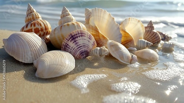 Obraz Seashells on Sandy Beach