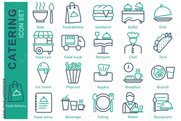 Obraz Catering icon set. line icon style. containing icon soup, buffet, dish and more. catering element vector illustration