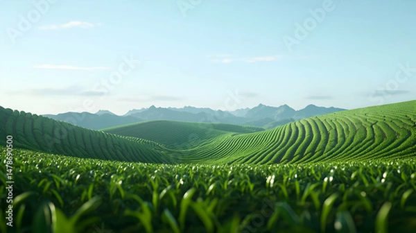 Obraz Digital Art Landscape With Green Hills And Fields