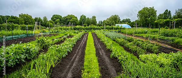 Obraz Well-Maintained Vegetable Garden Rows