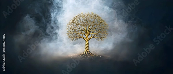 Obraz Golden Tree Design With Dark Background