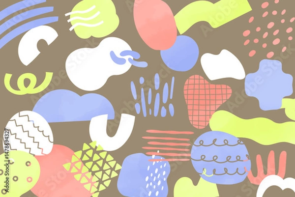 Fototapeta 手書きの抽象的な形をランダムに散りばめたおしゃれな背景素材