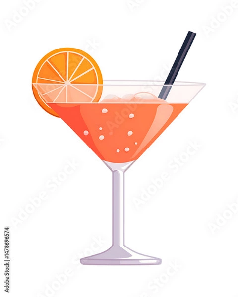 Obraz Minimalist cocktail drink illustration in flat design style, featuring clean lines and vibrant colors. Isolated on a transparent background, ideal for summer, party, or menu-themed digital.