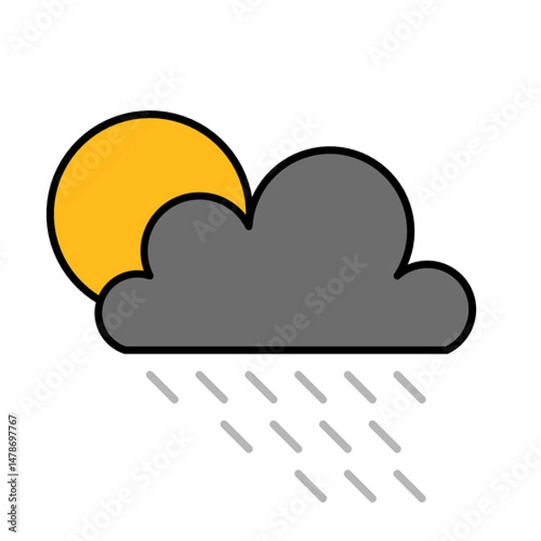 Obraz cloud rain with sun icon vector symbol of weather illustration