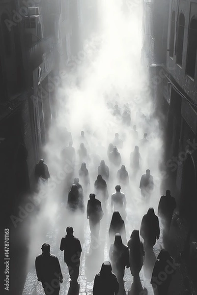 Obraz Crowded alleyway shrouded in mist