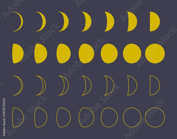Fototapeta 月の満ち欠けムーンフェイズのアイコンセット