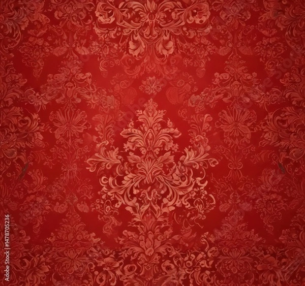 Fototapeta Luxurious red damask background, opulent floral details , damask pattern, floral pattern, surface